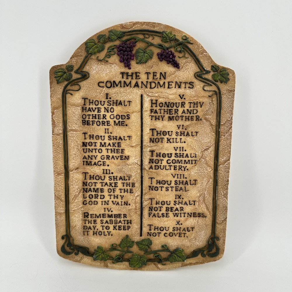 The Ten‎ Commandments Wall Plaque Religious Stone Look Grapes Vine Decor Sign